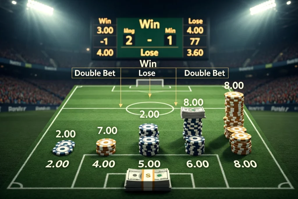 A picture of betting chips on a football field